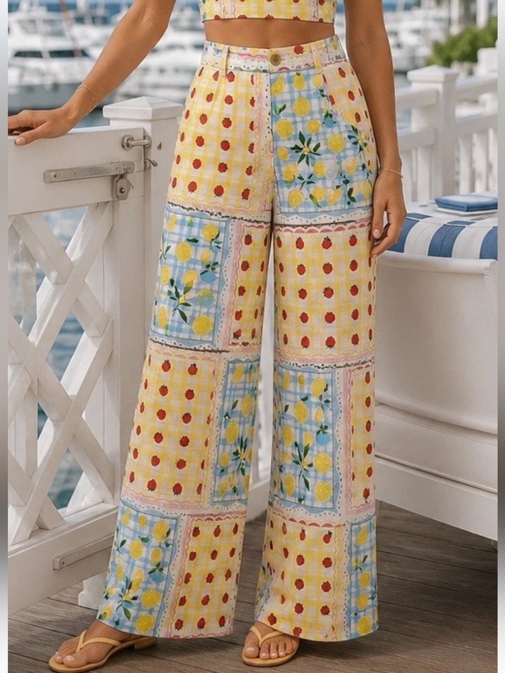 Tullea Sz S Italian Summer Patchwork High Waisted Linen Blend Pleated Pants
